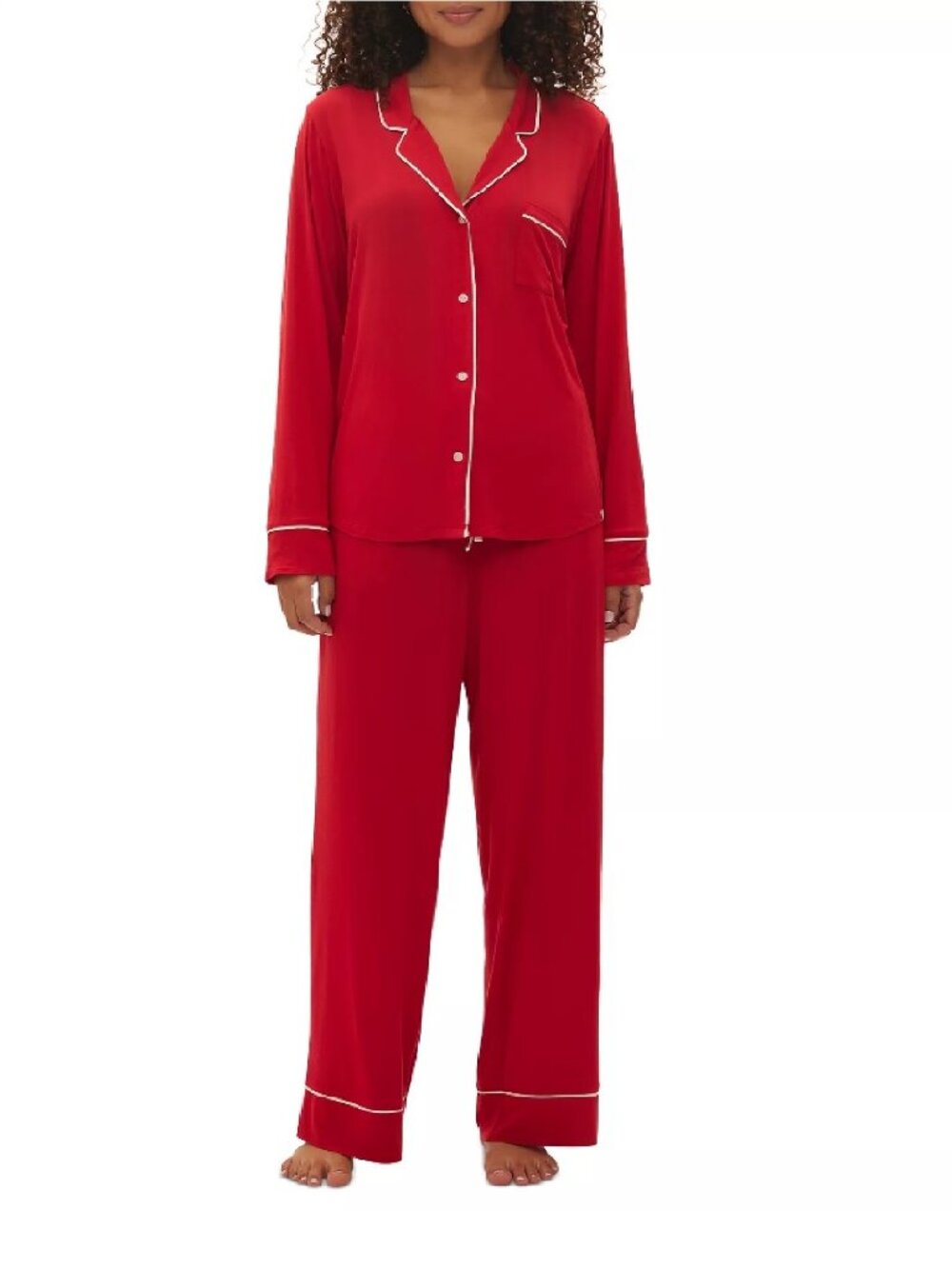 Sz XL new GapBody Women's Jersey Long-Sleeve Pajama Set - Red w/ White Piping